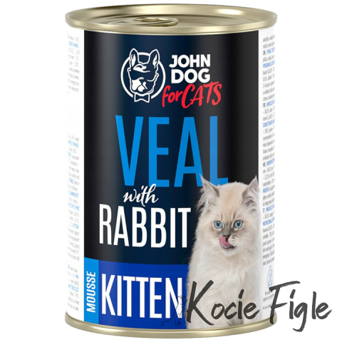 John Dog for Cats - Junior - Cielęcina i Królik - Mus 400g