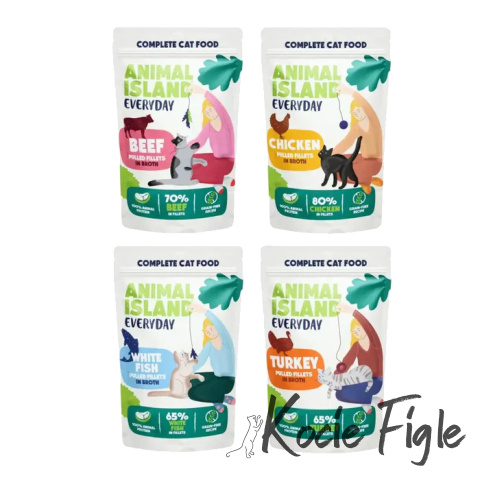 Animal Island - Kurczak, Wołowina, Indyk i Biała Ryba - 40x 85g - Everyday 40 Pak