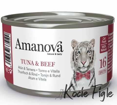 Amanova - Tuńczyk i wołowina w bulionie - Puszka 70g