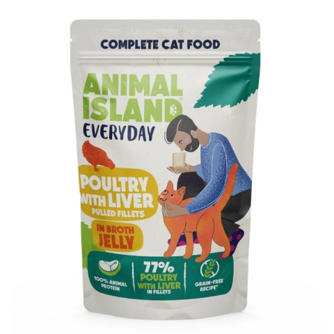 Animal Island - Drób z wątróbką i cielęcina - W Galarecie - 80x 85g - Everyday 80 Pak