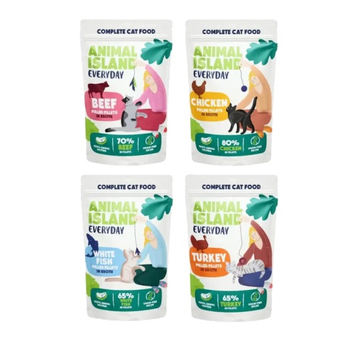 Animal Island - Kurczak, Wołowina, Indyk i Biała Ryba - 80x 85g - Everyday 80 Pak