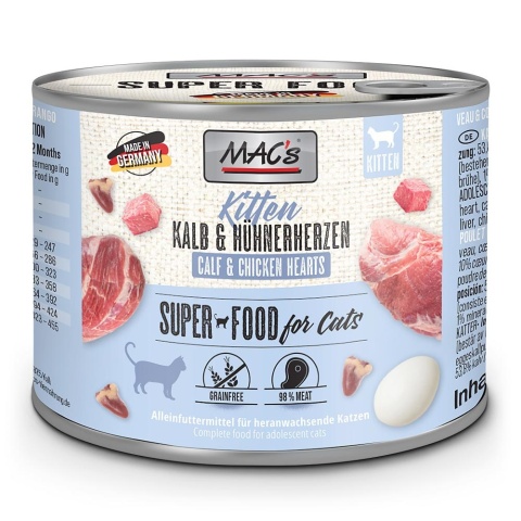 Mac's Cat Superfood - Junior - Cielęcina i kurze serca - 200g