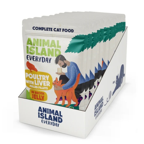 Animal Island - Drób z wątróbką - W Galarecie - 12x 85g - 12pak + Talerzyk