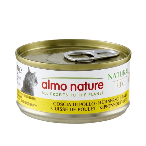 Almo Nature HFC Natural Udko z kurczaka 70 g - karma uzupełniająca dla kota z kawałkami mięsa kurczaka w bulionie, puszka