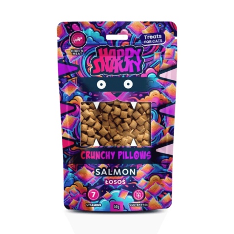 Happy Snacky Crunchy Pillows Łosoś 50 g - chrupiące przysmaki dla kota