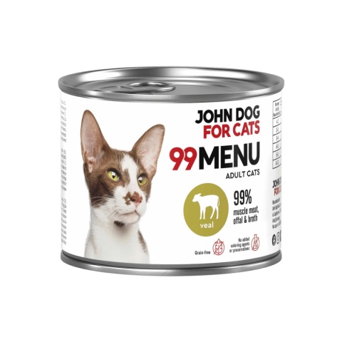 John Dog for Cats 99 Menu Cielęcina 200 g – puszka mokrej karmy dla dorosłych kotów