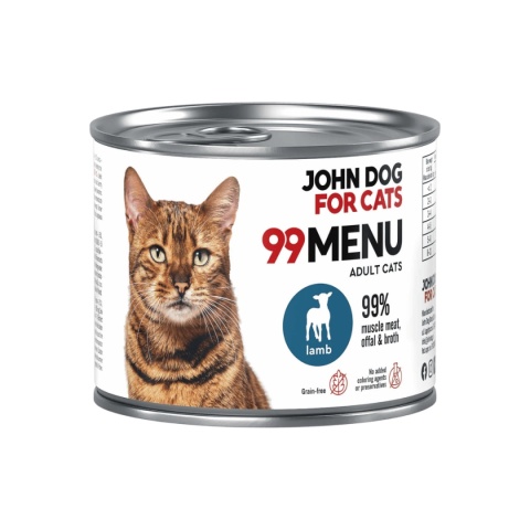 John Dog for Cats 99 Menu Jagnięcina 200 g - mokra karma z kurczakiem i jagnięciną dla dorosłych kotów