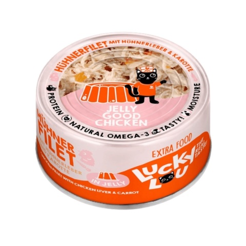 Lucky Lou Extrafood Kurczak i wątróbka z kurczaka w galaretce 70 g - karma uzupełniająca dla kota w puszce - ukos