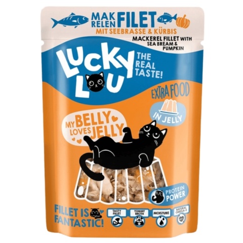 Lucky Lou Extrafood Makrela i dorada w galaretce 70 g - karma uzupełniająca dla kota z filetami rybnymi w saszetce