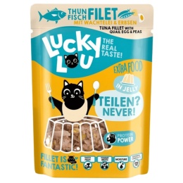 Lucky Lou Extrafood Tuńczyk i jajko przepiórcze w galaretce 70 g - karma uzupełniająca dla kota z kawałkami tuńczyka w saszetce