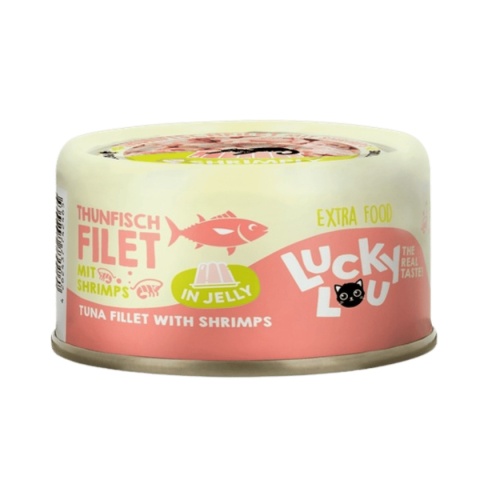 Lucky Lou Extrafood Tuńczyk i krewetki w galaretce 70 g - karma uzupełniająca dla kota z filetem rybnym i krewetkami w puszce
