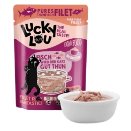 Lucky Lou Extrafood Tuńczyk w bulionie 70 g - saszetka z filetem z tuńczyka dla kota w saszetce i misce