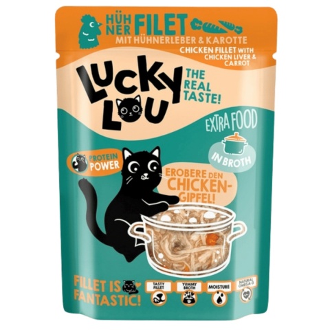 Lucky Lou Extrafood Kurczak i wątróbka z kurczaka w bulionie 70 g - karma uzupełniająca dla kota w saszetce